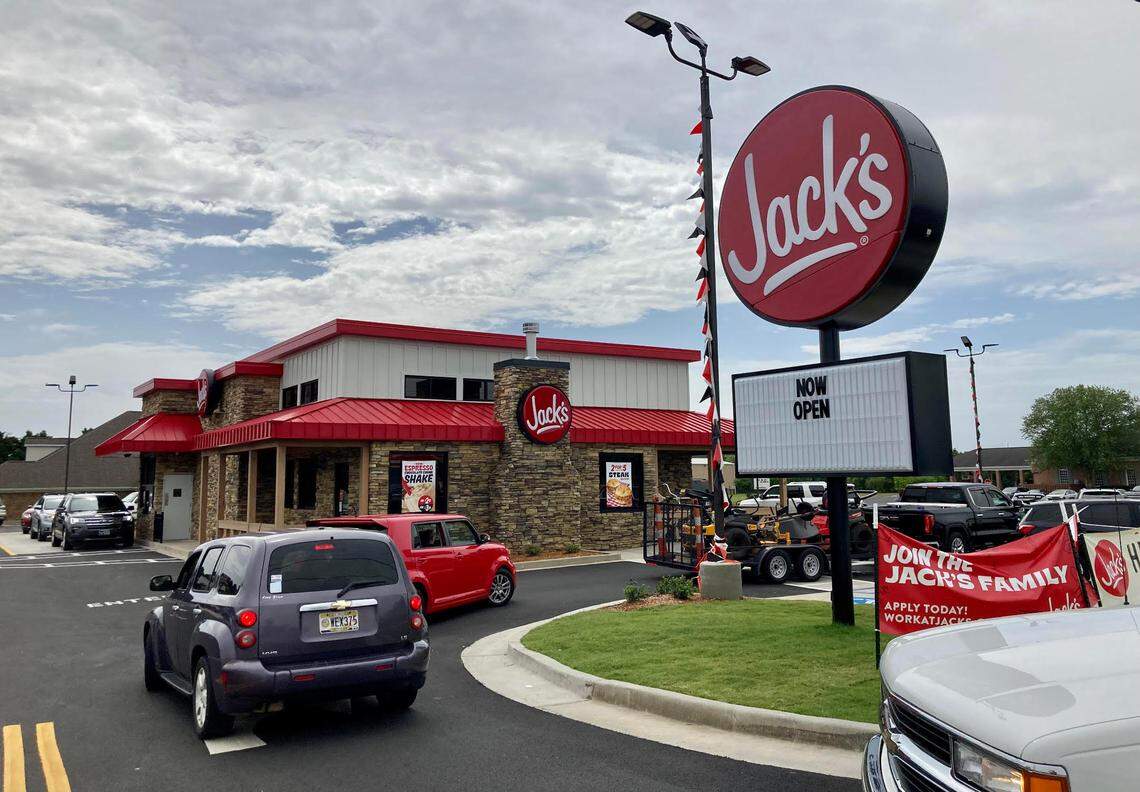 Vehicles line up at Jack’s in Warner Robins. The restaurant celebrated its grand opening May 23.