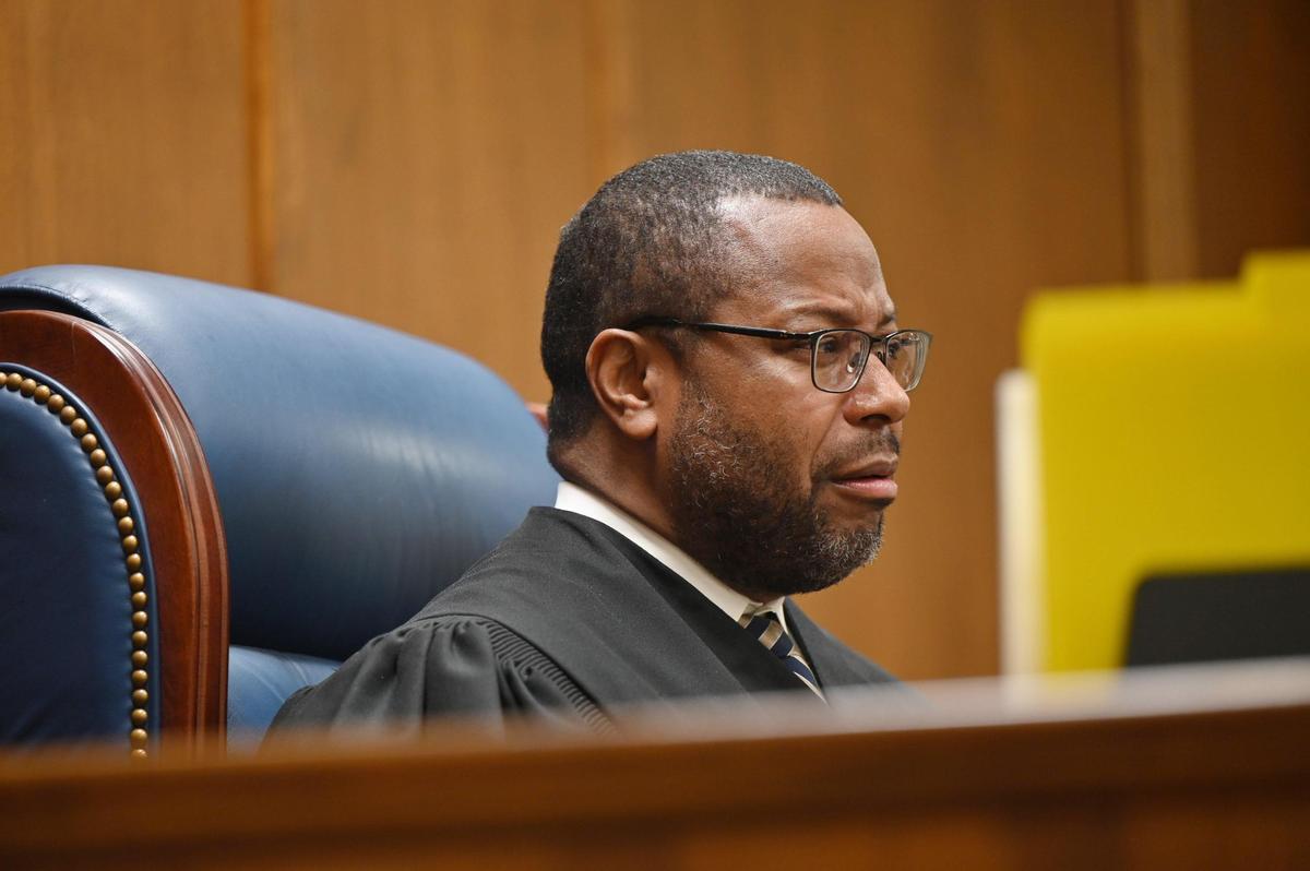 Macon Judicial Circuit Judge Jeffery Monroe listens to arguments in Macon resident Lateesha Riddle’s immunity hearing at the Bibb County Courthouse on Monday, Jan. 27, 2025 in Macon, Georgia. Judge Monroe denied Riddle’s motion for immunity from prosecution on Monday after hearing multiple testimonies in a 2022 case where Riddle fatally shot her husband, while Riddle said she acted in self-dense. The case will now go to a jury trial.