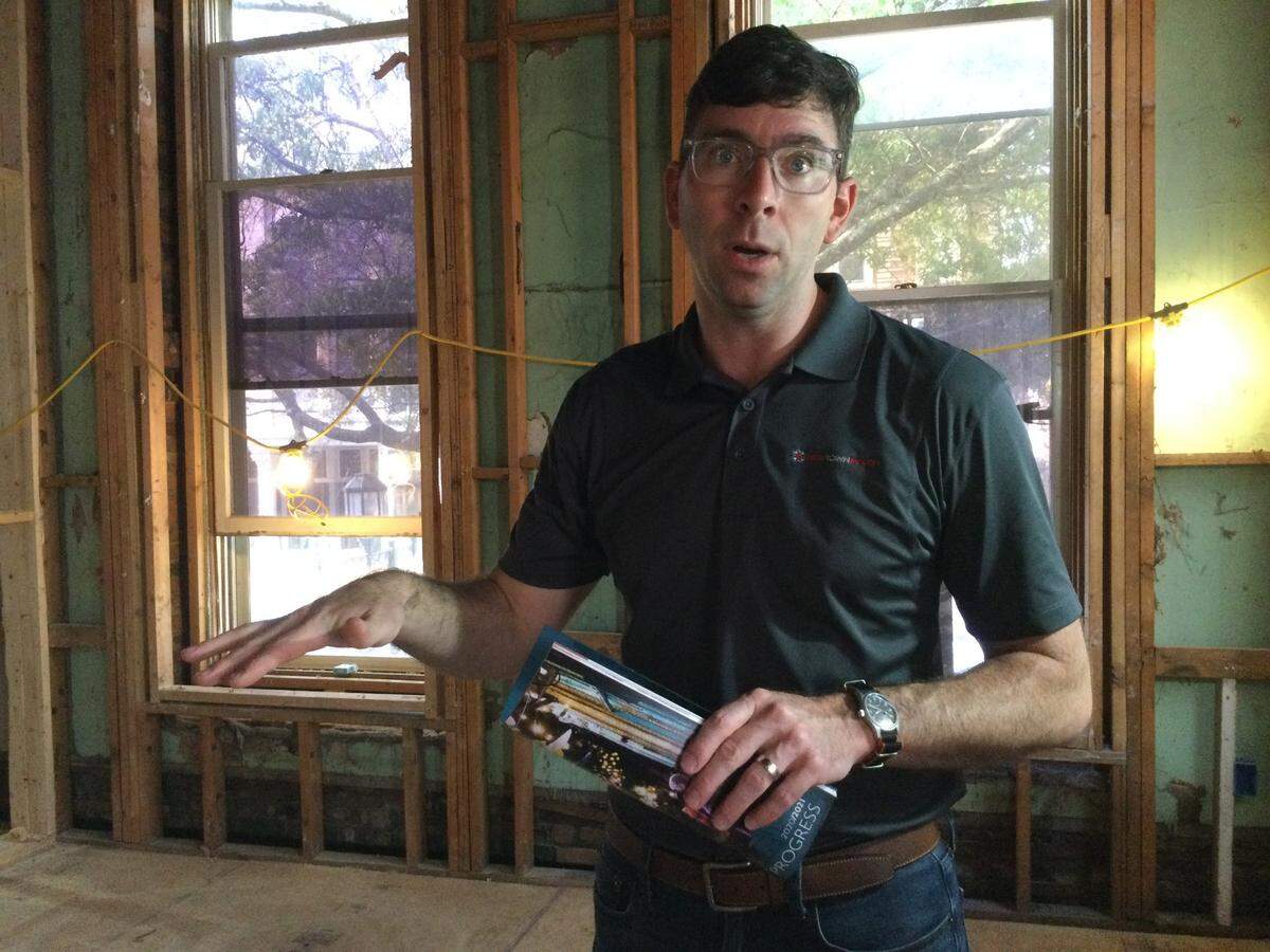 Josh Rogers, president and CEO of NewTown Macon, talks about downtown revitalization inside the nine-room boutique Woodward Hotel with its speakeasy Clovis & Quill bar and rooftop lounge that’s now under under renovation-construction at 350 Second St. in downtown Macon.