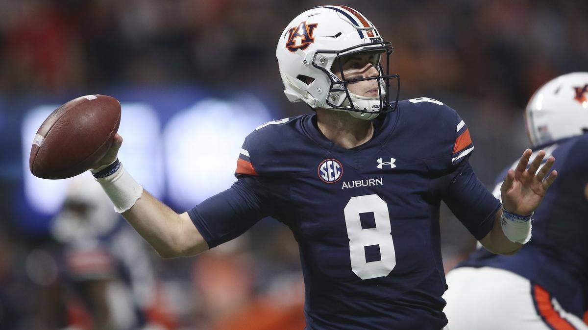 Auburn quarterback Jarrett Stidham (8) works against Georgia during the first half of the Southeastern Conference Championship Game on Dec. 2, 2017, in Atlanta.