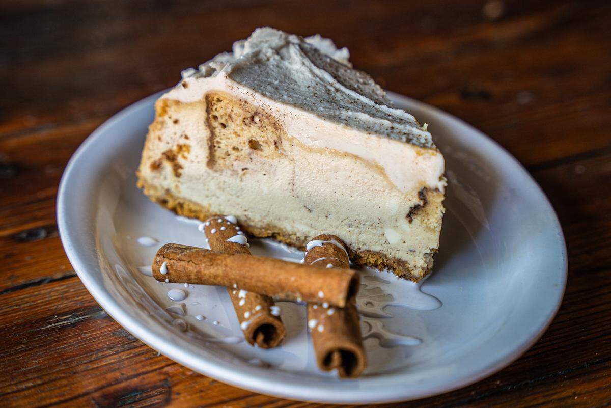 This Thanksgiving season, try The Rookery’s Cinnamon Roll Cheesecake.