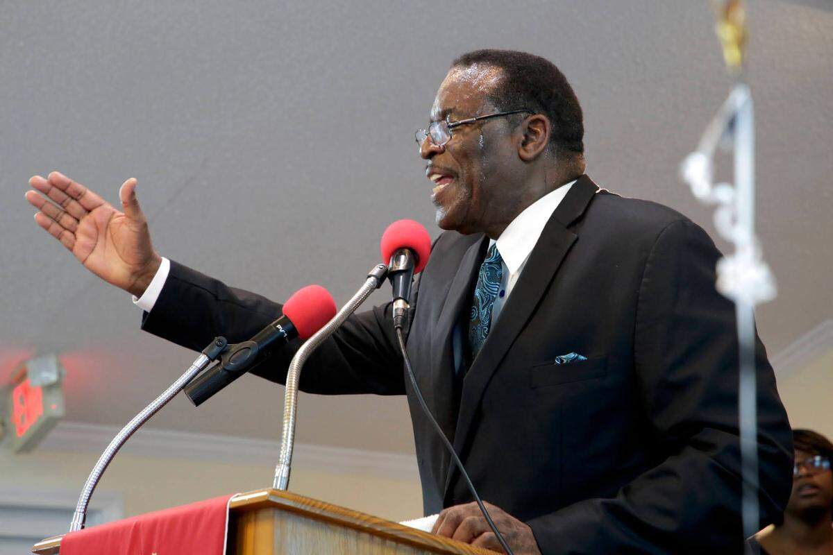 The Rev. Henry Ficklin preaches Sunday morning at New Howard Chapel Missionary Baptist Church, which celebrated its 150th anniversary last weekend.