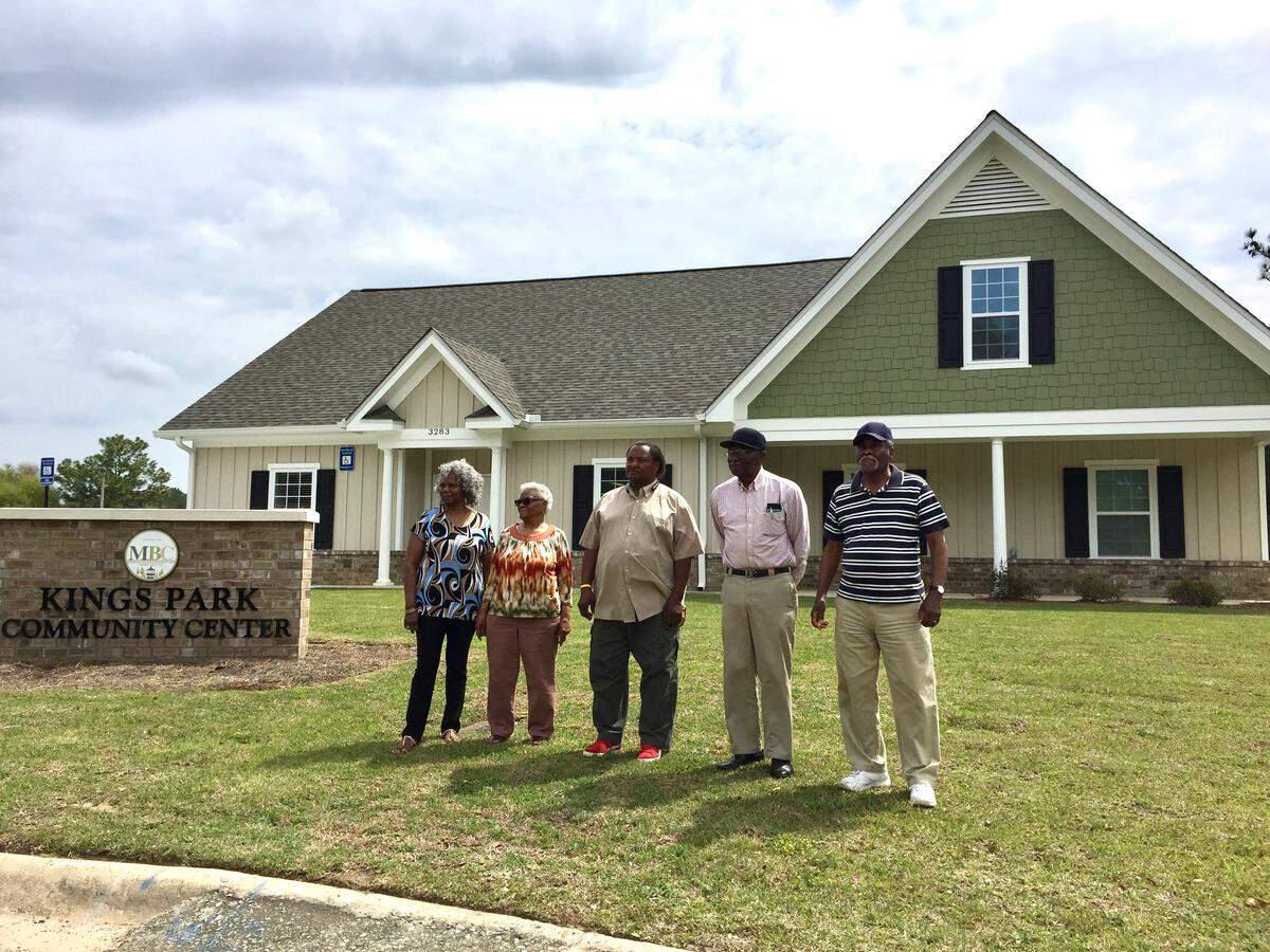The Kings Park Neighborhood Association lobbied the county to build a new community center in 2017 with funds from Macon-Bibb County’s Blight Remediation Program. They hope the center will give residents of all ages a place to come together in the heart of the neighborhood. From left to right: Theresa Hugley, Mozelle Stephens, Clifford Johnson, Allen Moss and Ambres Reese.
