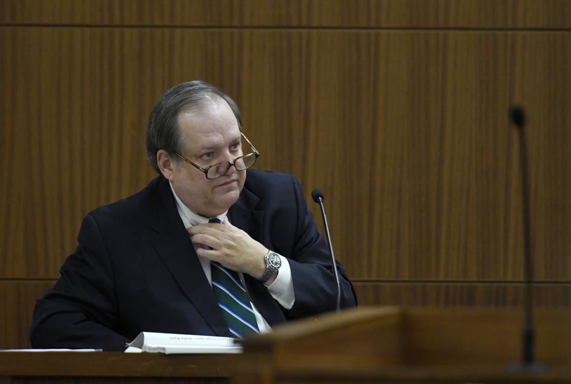 JASON VORHEES/THE TELEGRAPH Augusta, GA, 08/17/2018: Attorney Floyd Bufford answers a question from Stephen McDaniel during McDaniel’s appeal hearing Friday in Augusta. McDaniel is currently serving a life sentence for the June 2011 murder Lauren Giddings.