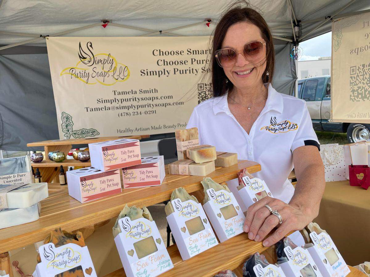 Tamela Smith, owner of Simply Purity Soaps, sells her products at the International City Farmers Market in Warner Robins, as well as online and on Etsy.
