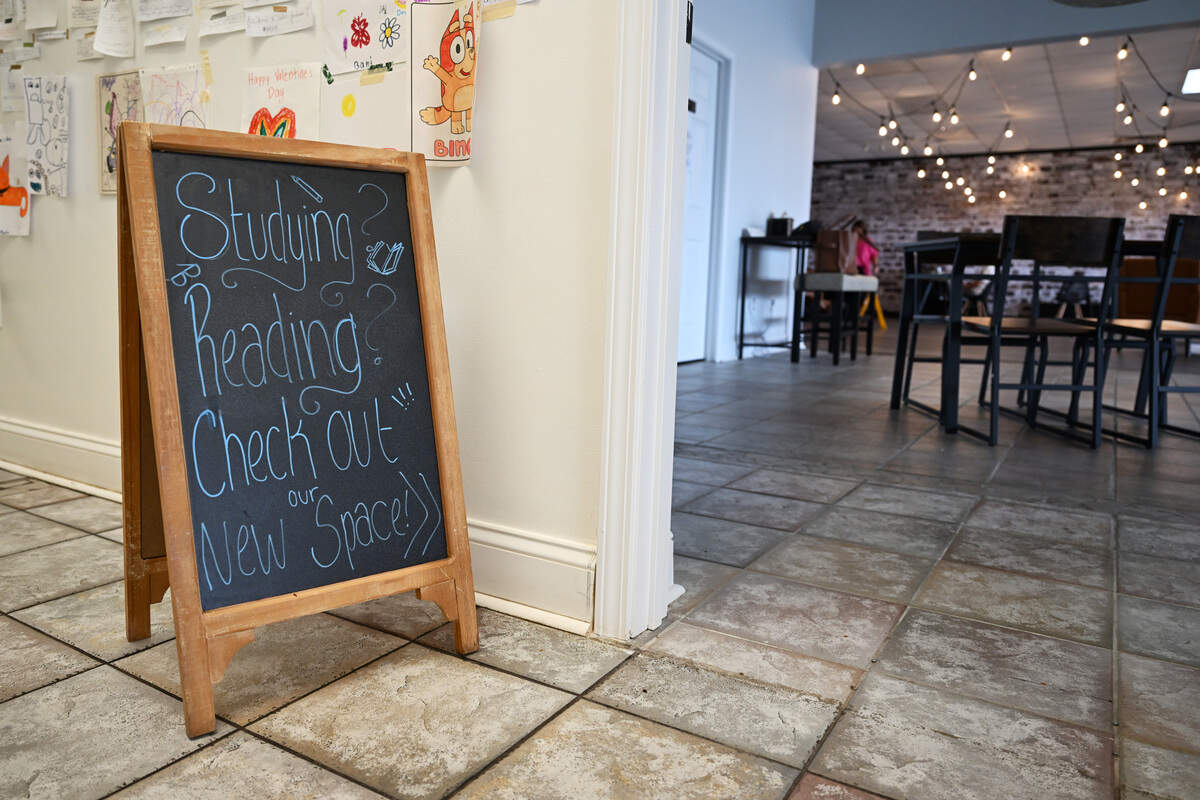 A sign outside of the new “third space” of Little Light Coffee Co. on Wednesday, July 30, 2025, in Warner Robins, Georgia. The new 3,500-square-foot space, which officially opened Aug. 1, is connected to the original shop.