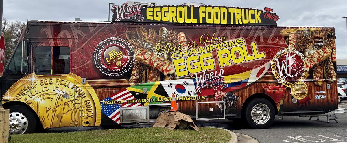 A World Famous Egg Roll Food Truck parked outside Lowe’s Home Improvement off Watson Boulevard in Warner Robins at a previous stop March 8, 2026. Known for its Asian fusion  egg rolls, World Famous returns to the same Lowe’s parking lot Thursday through Sunday.