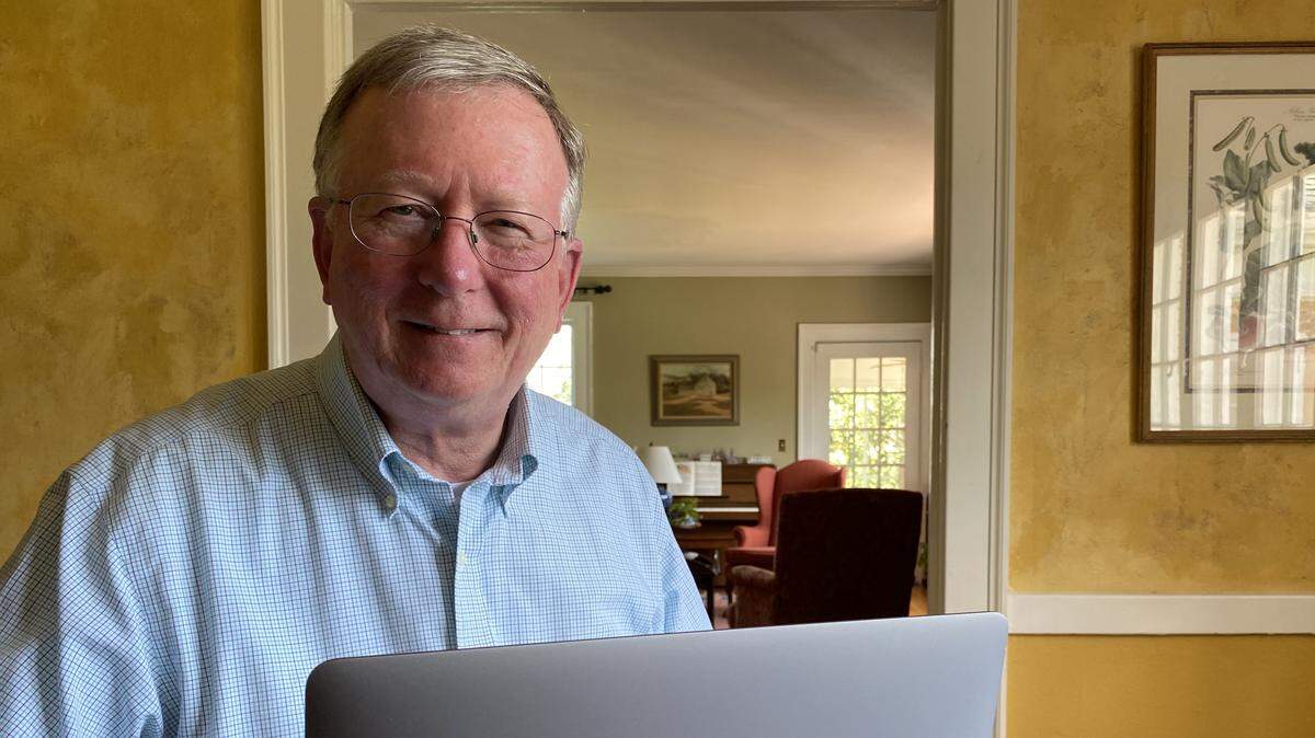 Ed Grisamore from his “virtual classroom.”