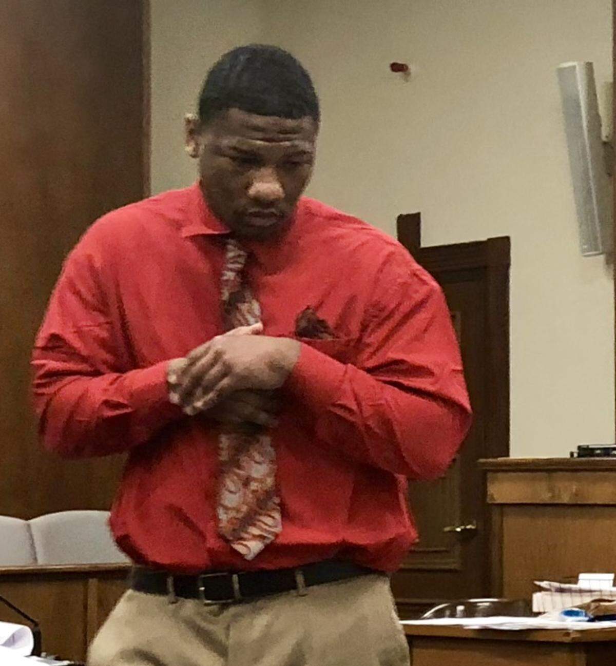 Addonis Xavier Rhodes, 19, in court on Monday at his murder trial.