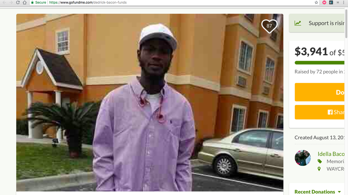 Waycross, Georgia, dad Dedrick Bacon is being hailed as a hero after police say he shoved his 4-year-old daughter out of harm’s way before he was hit and killed by a car. Family are honoring his memory.