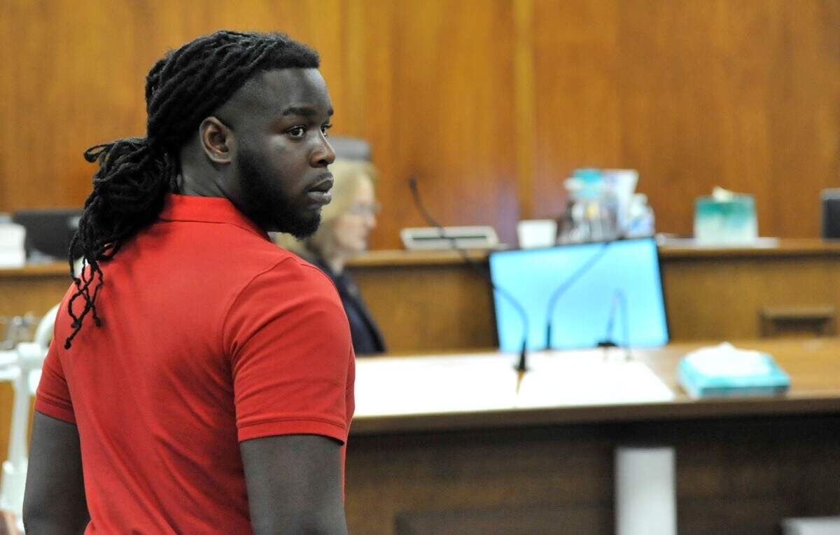 Dawan Jasentay Daniels Jr. in Bibb County Superior Court on the first day of his murder trial, March 22, 2022.