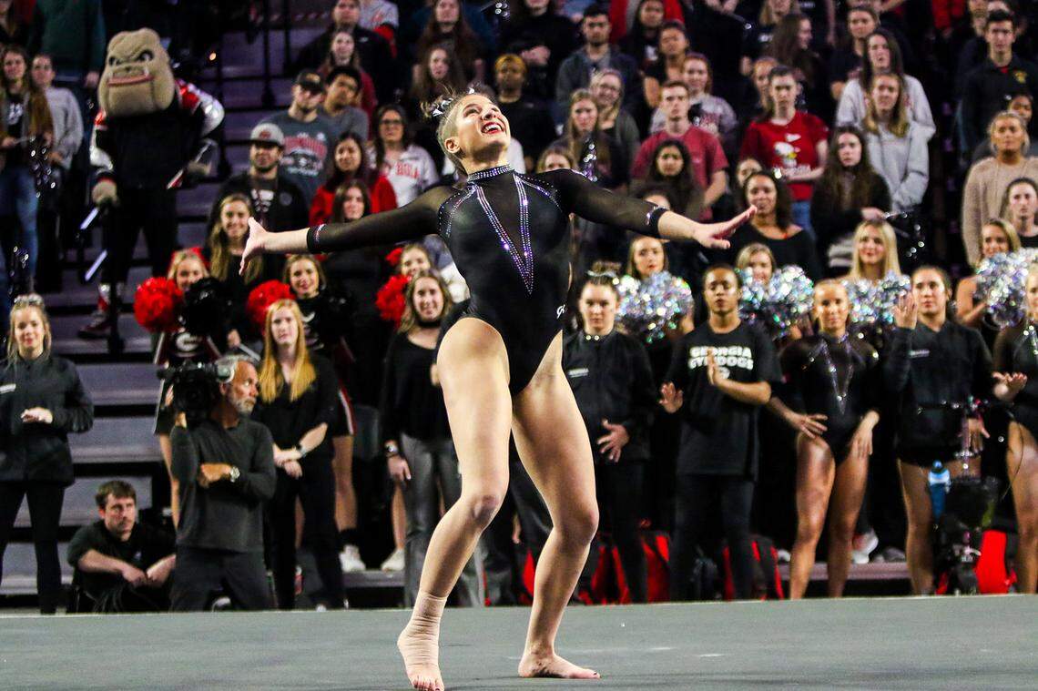 Georgia gymnast Alyssa Perez-Lugones during a gymnastics meet against Florida at Stegeman Coliseum in Athens, Ga., on Feb. 28, 2020.