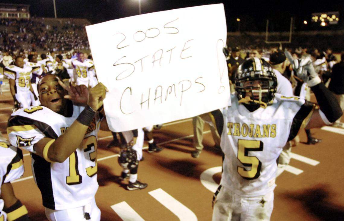 Peach County players celebrate their 2005 GHSA AAA State Championship last December in Albany. photo by Jason Vorhees Dec. 3, 2005