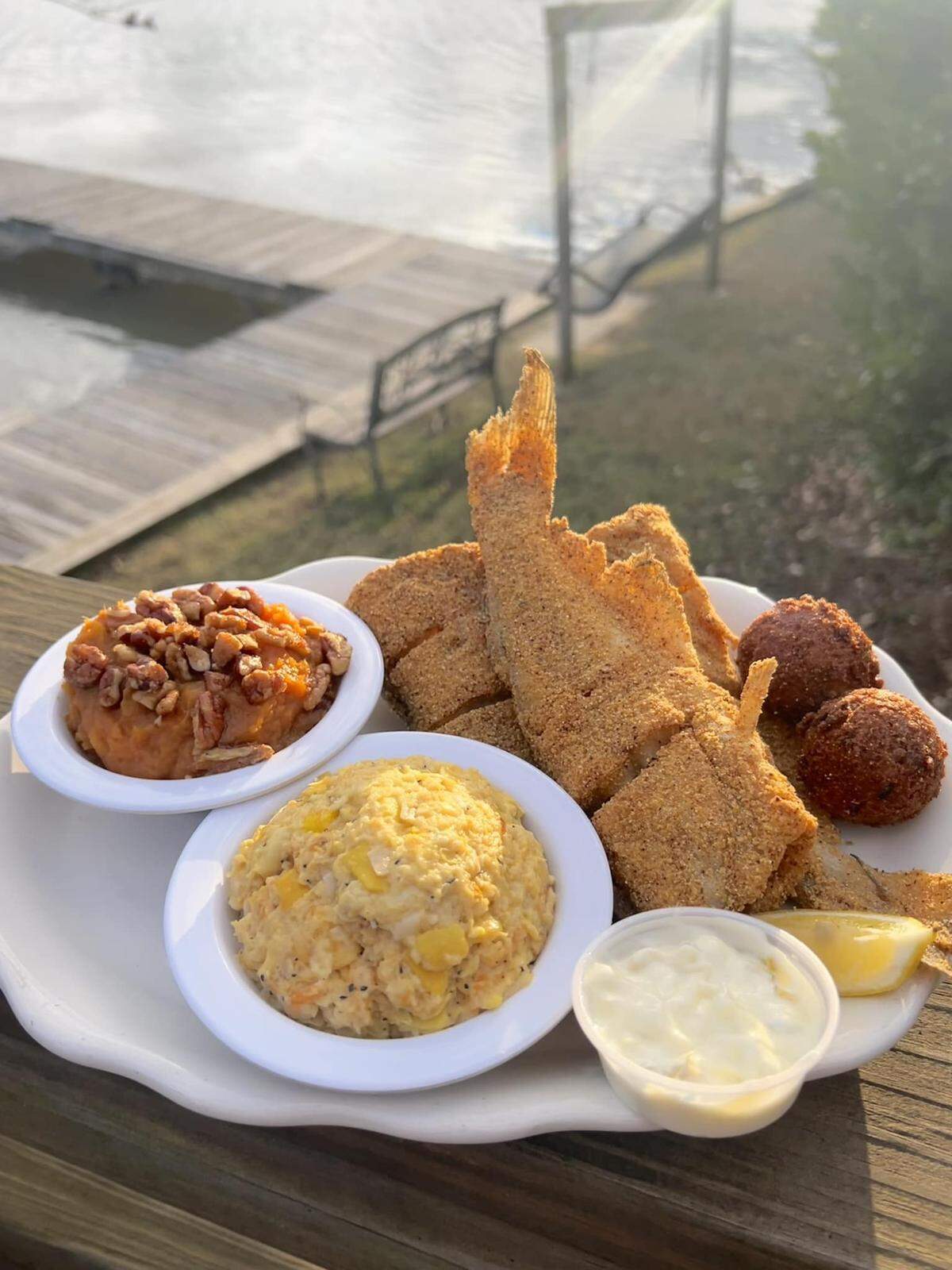 Whole catfish dinner at Fish N’ Pig in Macon, Georgia