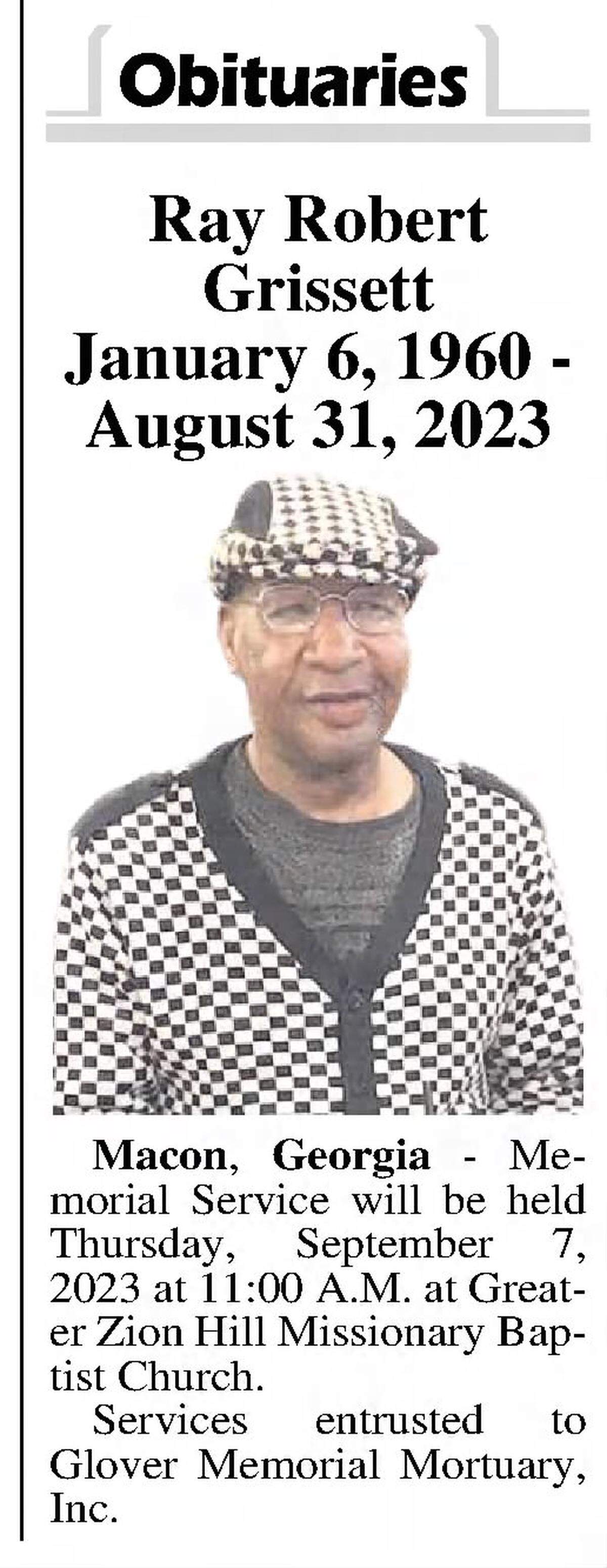 Ray Robert Grissett’s obituary published in The Telegraph newspaper.