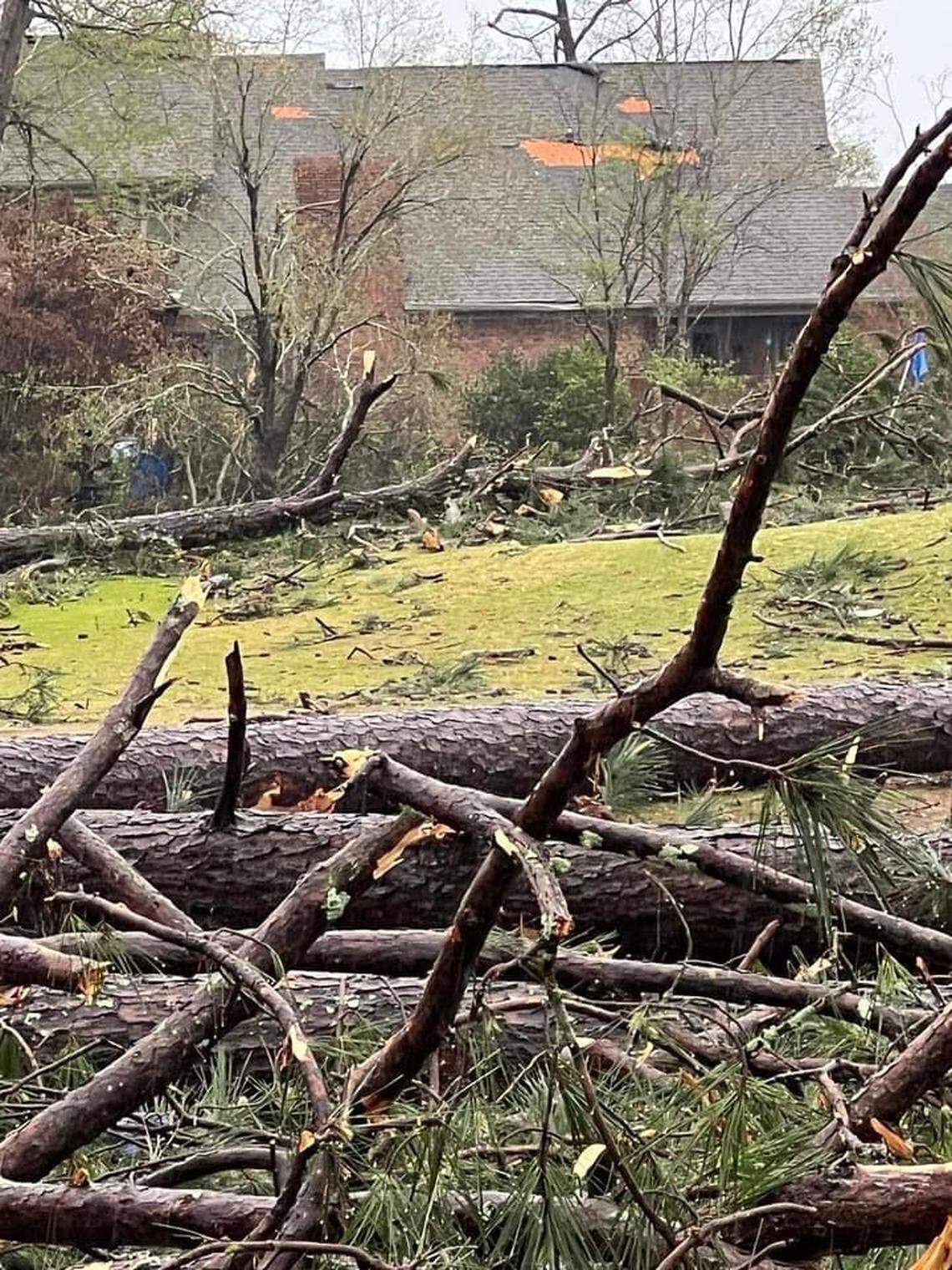 A severe storm system moved through Middle Georgia Tuesday afternoon, damaging houses and power lines, including this Statham’s Landing House in Houston County.
