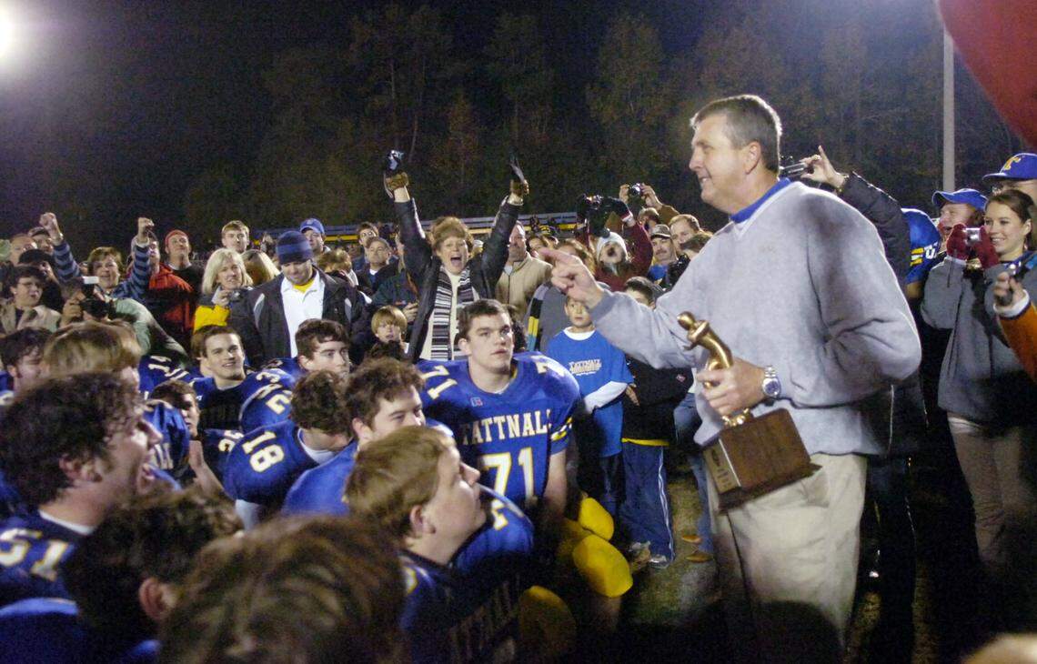 In this 2007 Telegraph file photo, Tattnall coach Barney Hester salutes his team after winning the GISA State Championship game over Pinewood Christian Academy.