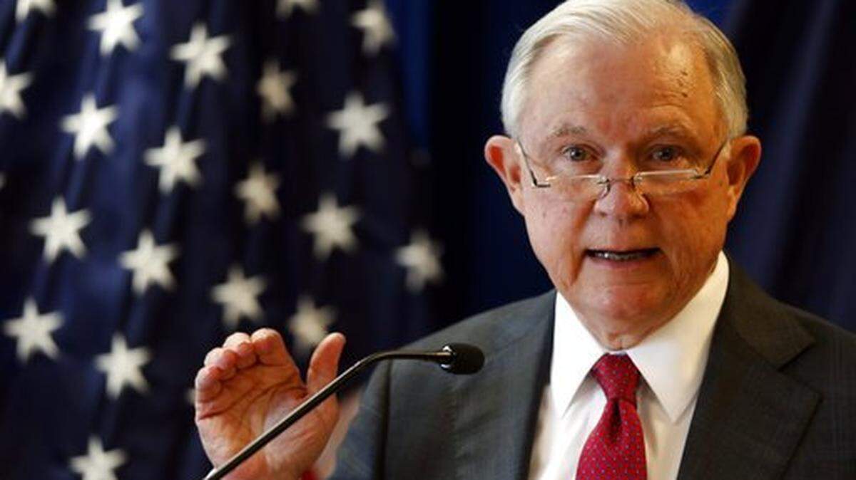 Attorney General Jeff Sessions delivers remarks on the opioid and fentanyl crisis July 13 in Portland, Maine. He is expected to speak to law enforcement officers in Macon Thursday.