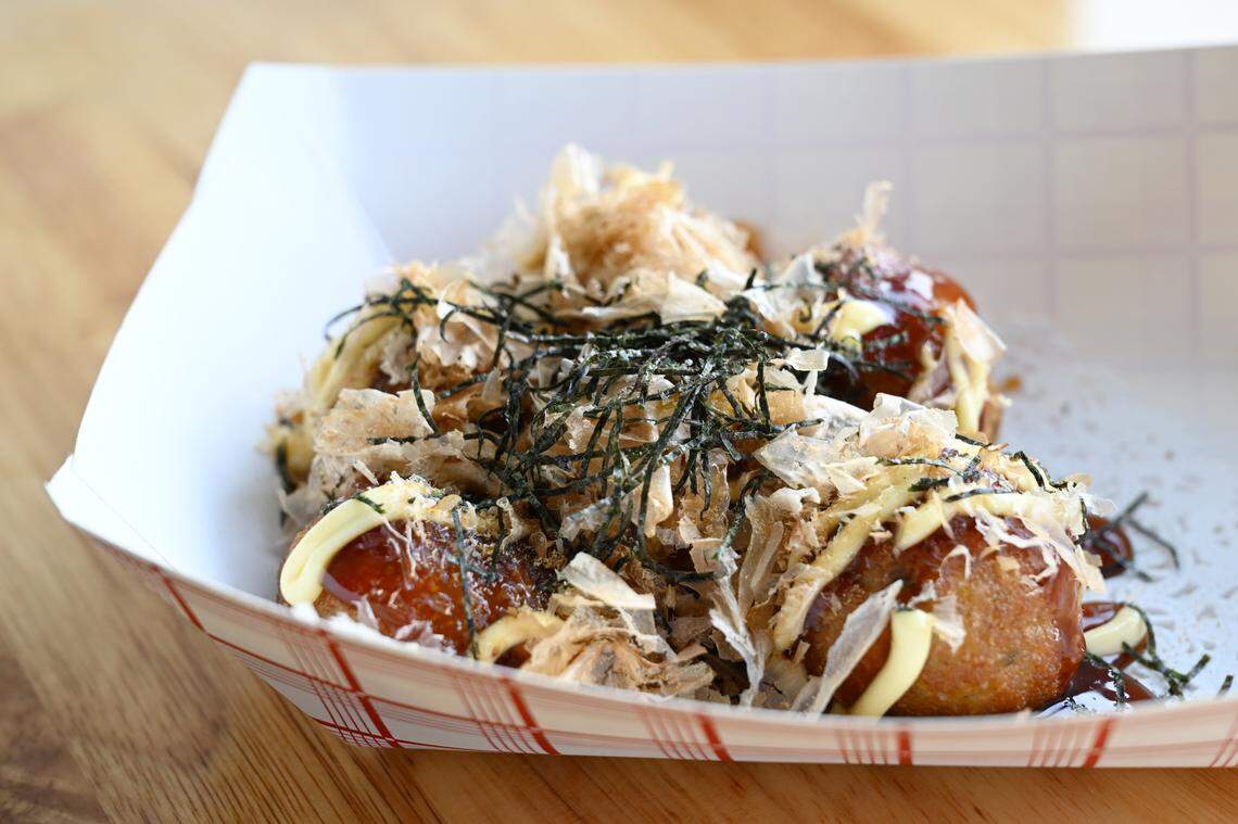 Battered minced octopus known as takoyaki is one of several appetizers at the new Robins Poke & Ramen in Warner Robins.