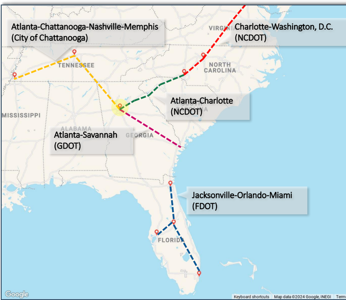 The above map shows five of the 69 Corridor ID projects nationwide.