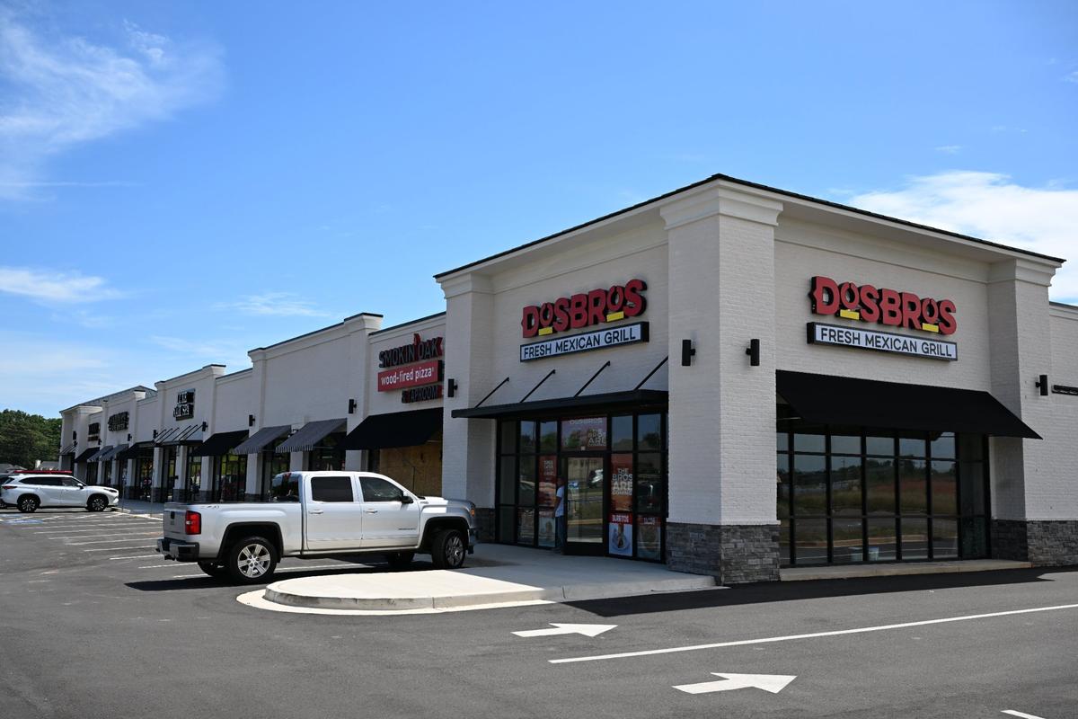 Interior work for the new Dos Bros Fresh Mexican Grill to open in a far corner of a new plaza off of Ga. 96 in Warner Robins on Tuesday, May 6, 2025. More restaurants are expected to open in the complex in the coming months.