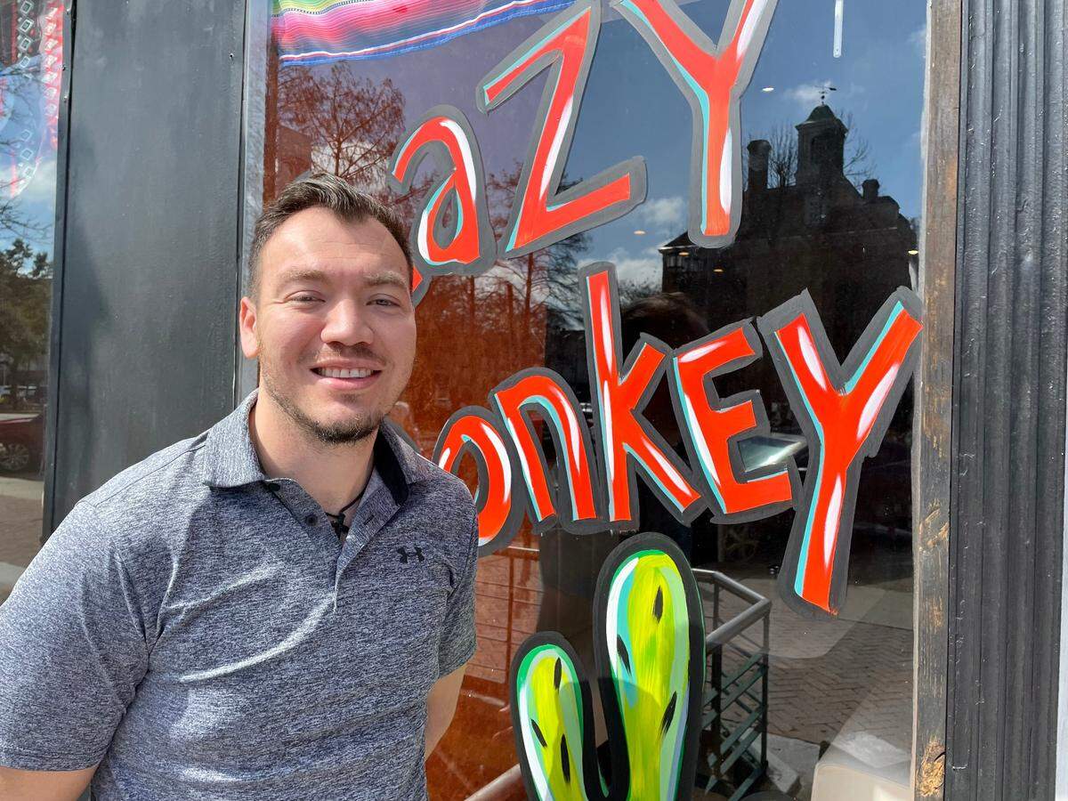 Napoleon Onate, co-owner of the Lazy Donkey, outside the new Mexican restaurant at 379 Third St. in downtown Macon.