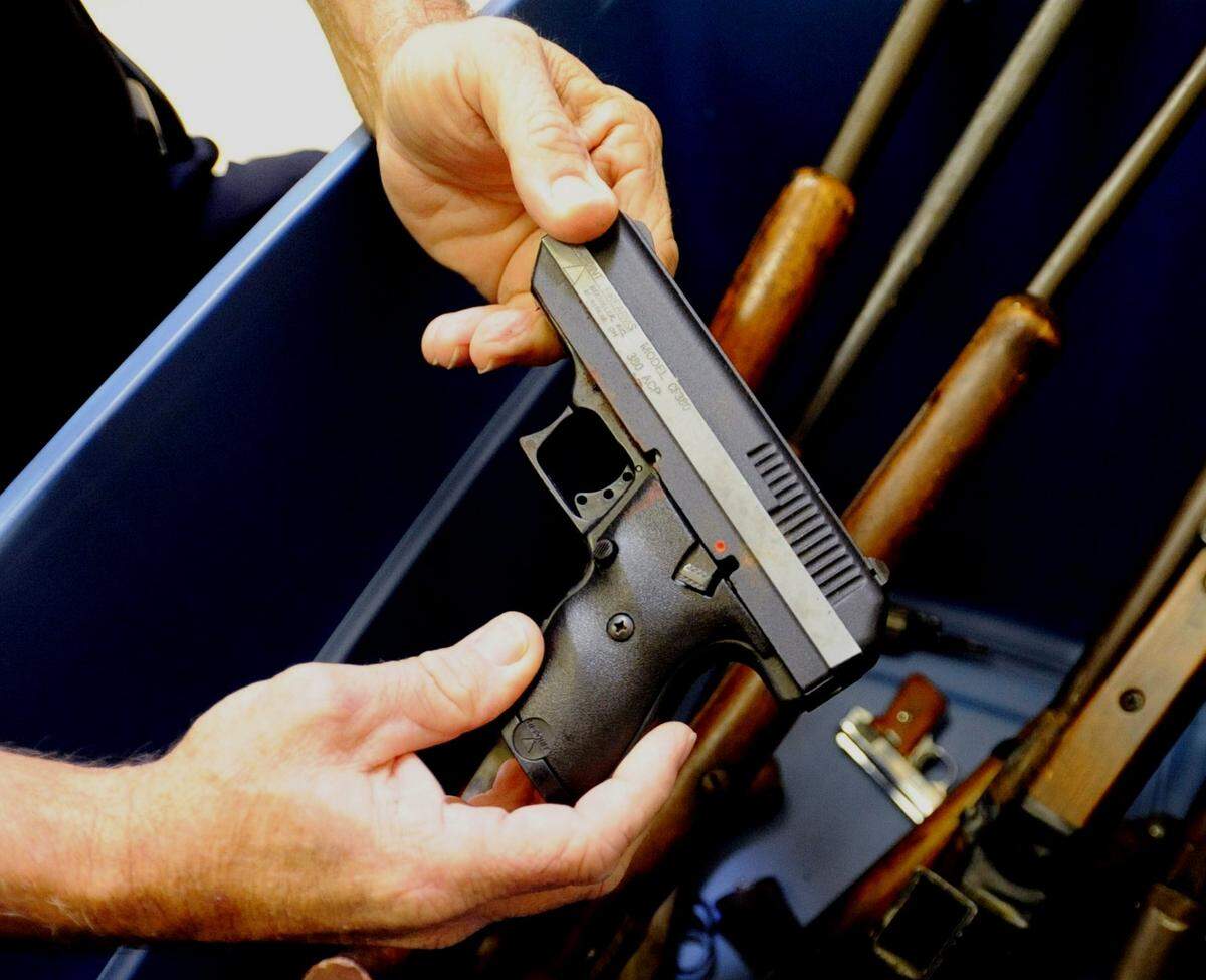 A pistol turned in at a Macon police gun-return program in 2008.