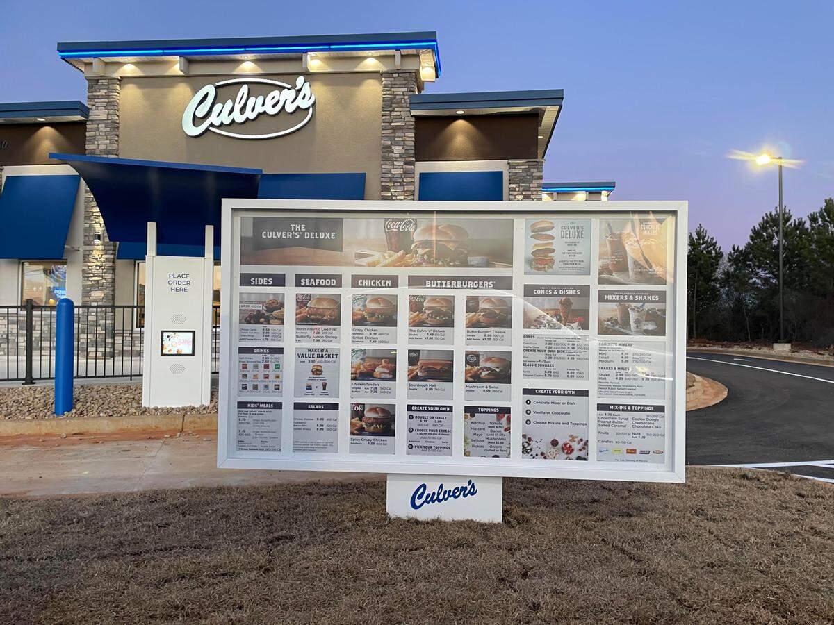 The new Culver’s at 780 Ga. 96 in Warner Robins has a double lane drive-thru shown here at dusk March 2. The restaurant opens Monday.
