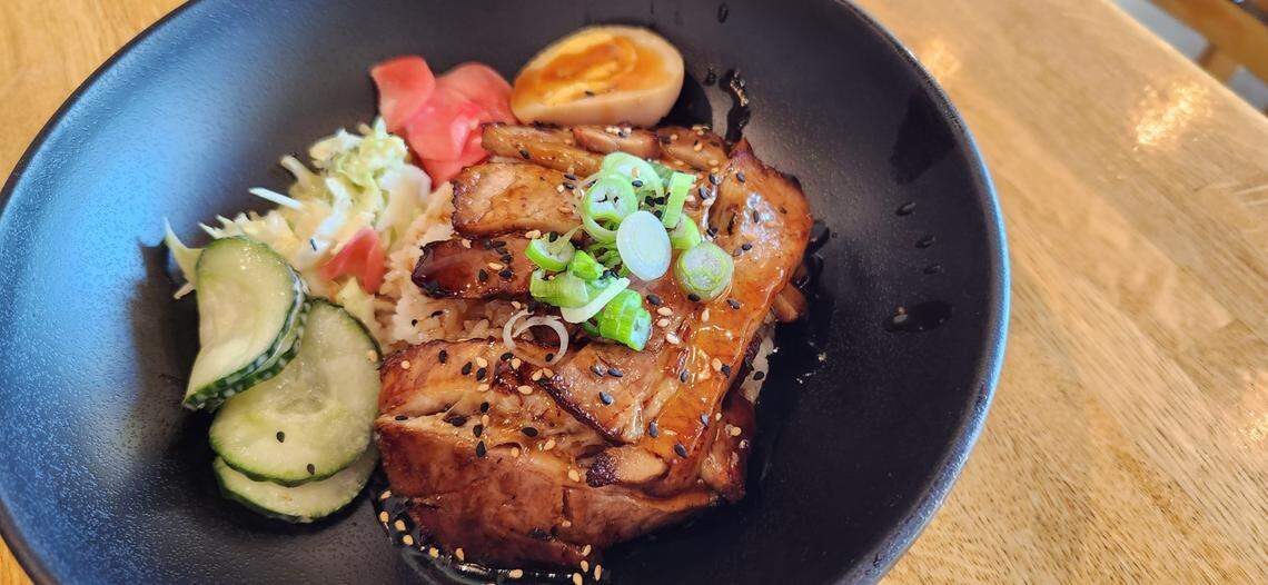 Tenmii Pork Chashu Bowl at Tenmii Japanese Eatery at 1625 Bass Road, Suite 330, in the North Macon Plaza.