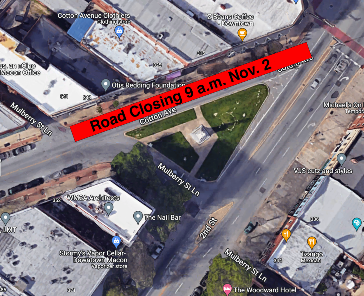 This section of Cotton Avenue permanently closes from Mulberry Street Lane to where Lawrence Mayer Florist is located in downtown Macon for the expansion of the Cotton Avenue Plaza.