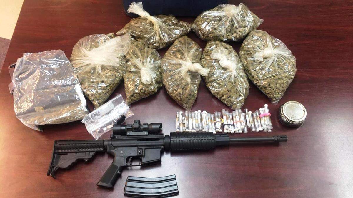 A Crisp County man was arrested on drug and gun charges after a search of a vessel docked Saturday at Loron Williams Park in Cordele resulted in the seizure of five pounds of marijuana with street value of $25,000, 36 vials of butane hash oil, a large jar of THC oil and a weapon.