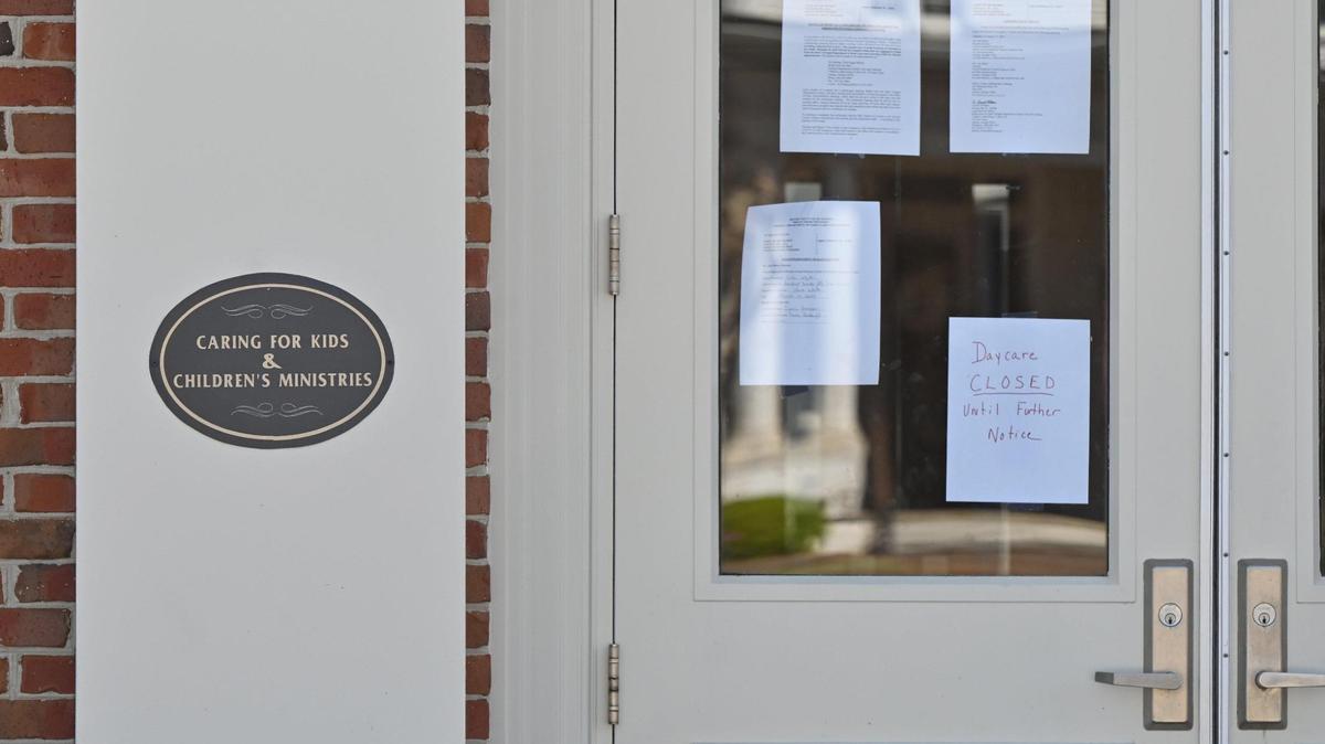 A sign taped to the door of the Forsyth Methodist Church Caring for Kids daycare center states its closure on Tuesday, March 18, 2025, at Forsyth Methodist Church in Forsyth, Georgia. Georgia’s Department of Early Care and Learning Bright from the Start program (DECAL) ordered the daycare’s emergency closure after a teacher allegedly gave three 2-year-old children Benadryl to sleep.