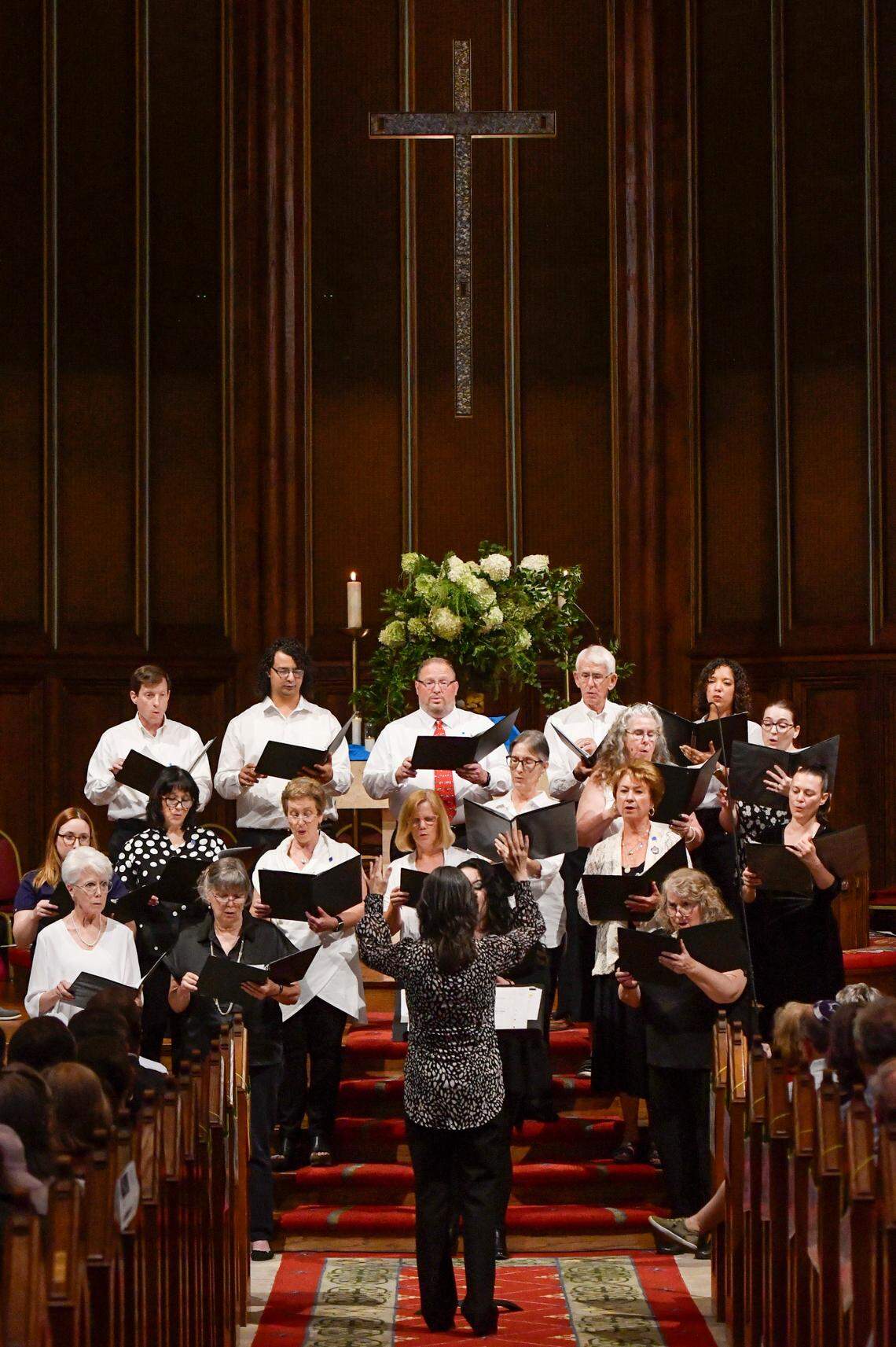 The Temple Beth Israel High Holidays Choir performs Sunday during “A Service for Unity and Love” at Mulberry Street United Methodist Church.