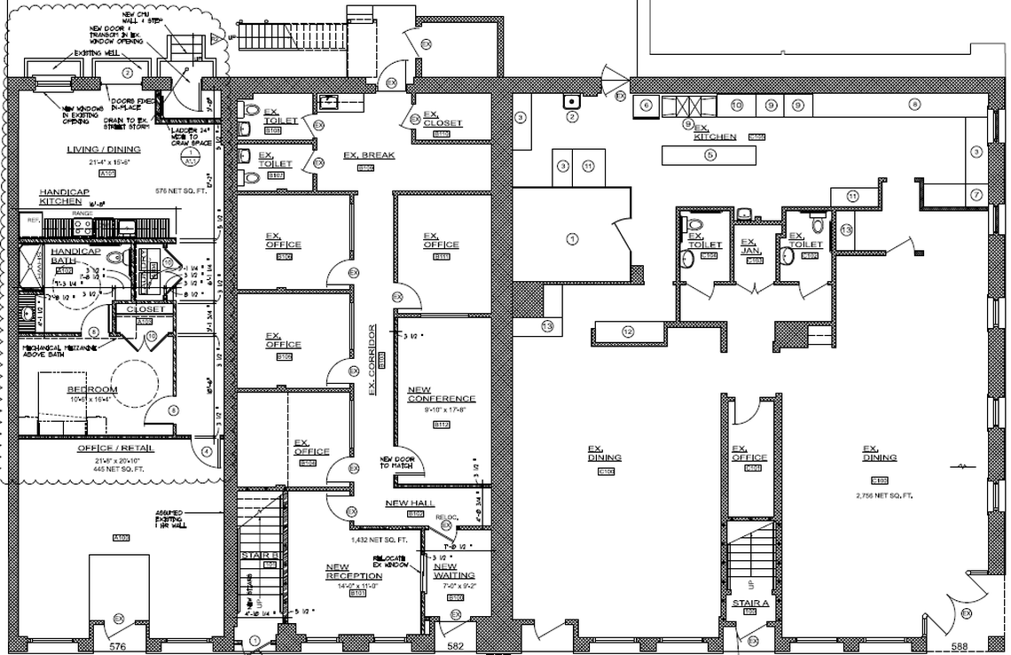 Plans for first floor of the historic Washington Block Building now under renovation in downtown Macon.