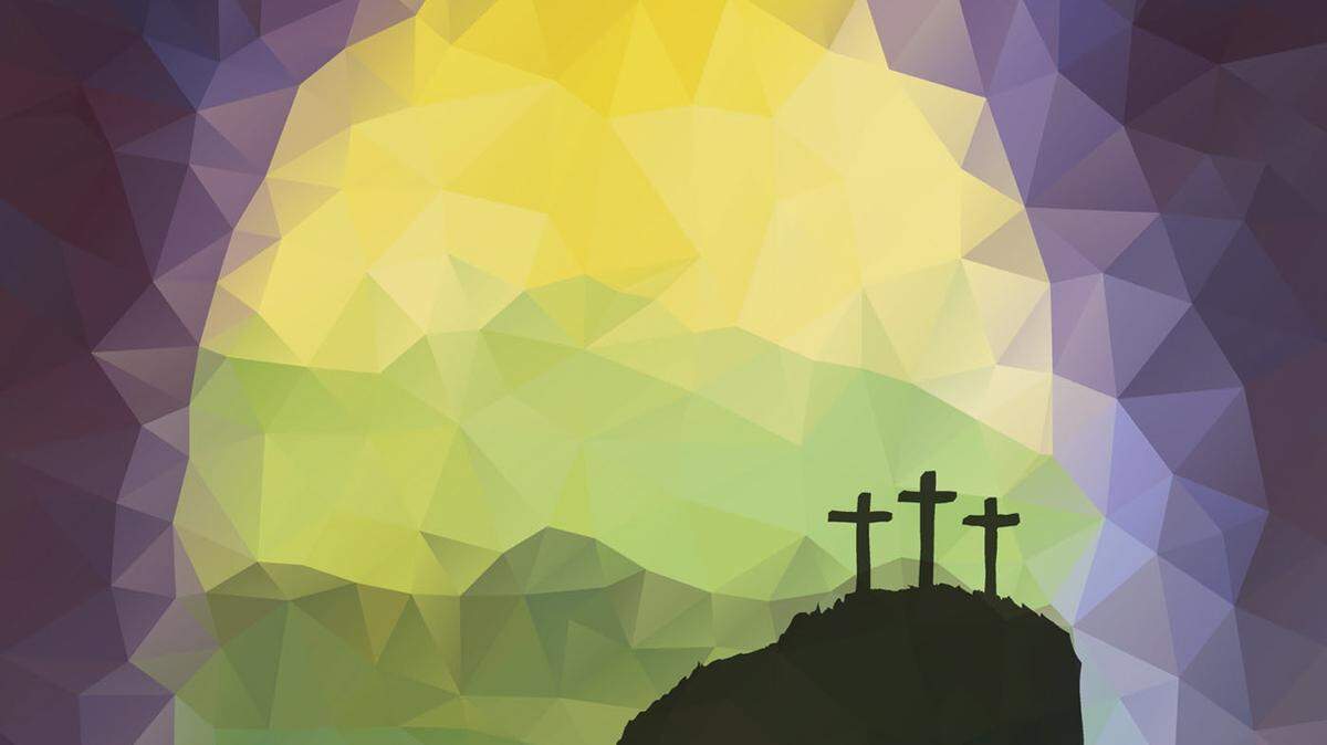 Easter scene with cross.