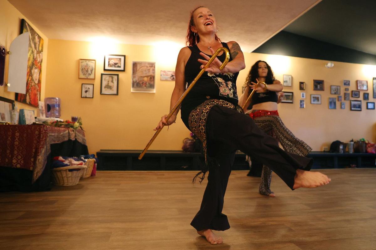 Owner Trichelle Hutten rehearses with members of the advanced belly dance class on Thursday, Aug. 29, 2024, at Perry Belly Dance Studio in Perry, Georgia. Perry Belly Dance Studio opened in 2010 and offers classes for all ages and skill levels.
