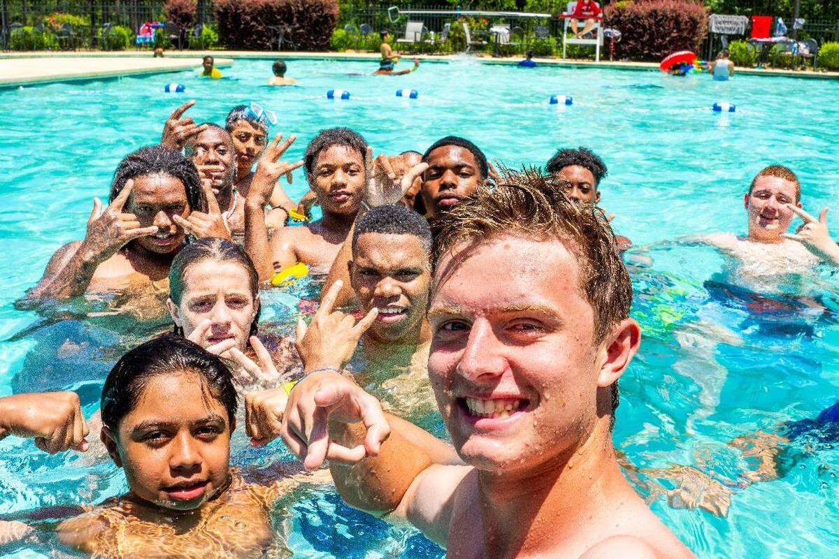 A picture at the resort sized pool at Camp Grace, a camp for underprivileged children. There are many other fun activities offered at Camp Grace.