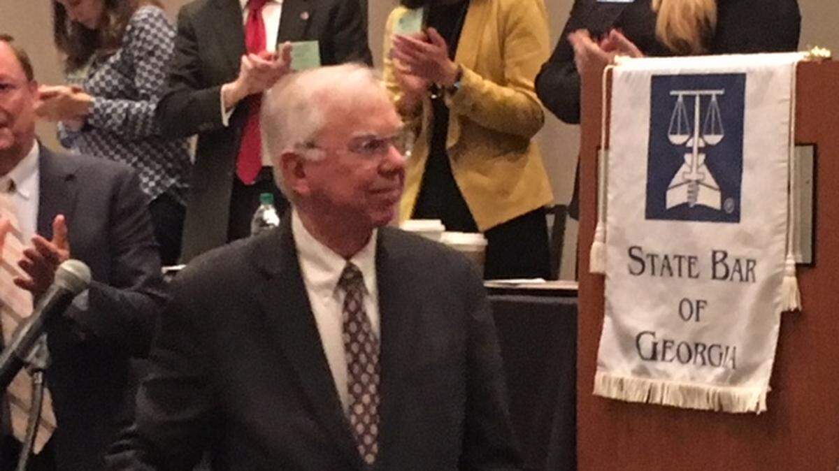Former Georgia Supreme Court Chief Justice Hugh P. Thompson of Milledgeville receives the State Bar of Georgia's Distinguished Service Award for 2017.