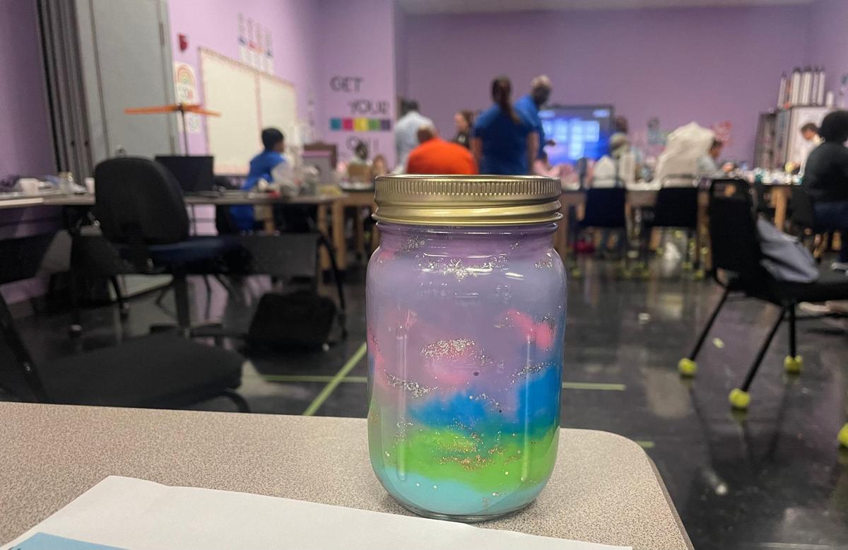 Galaxy jars were one of many activities that middle school-age girls get to participate in for Starbase Robins’ STEM camp.