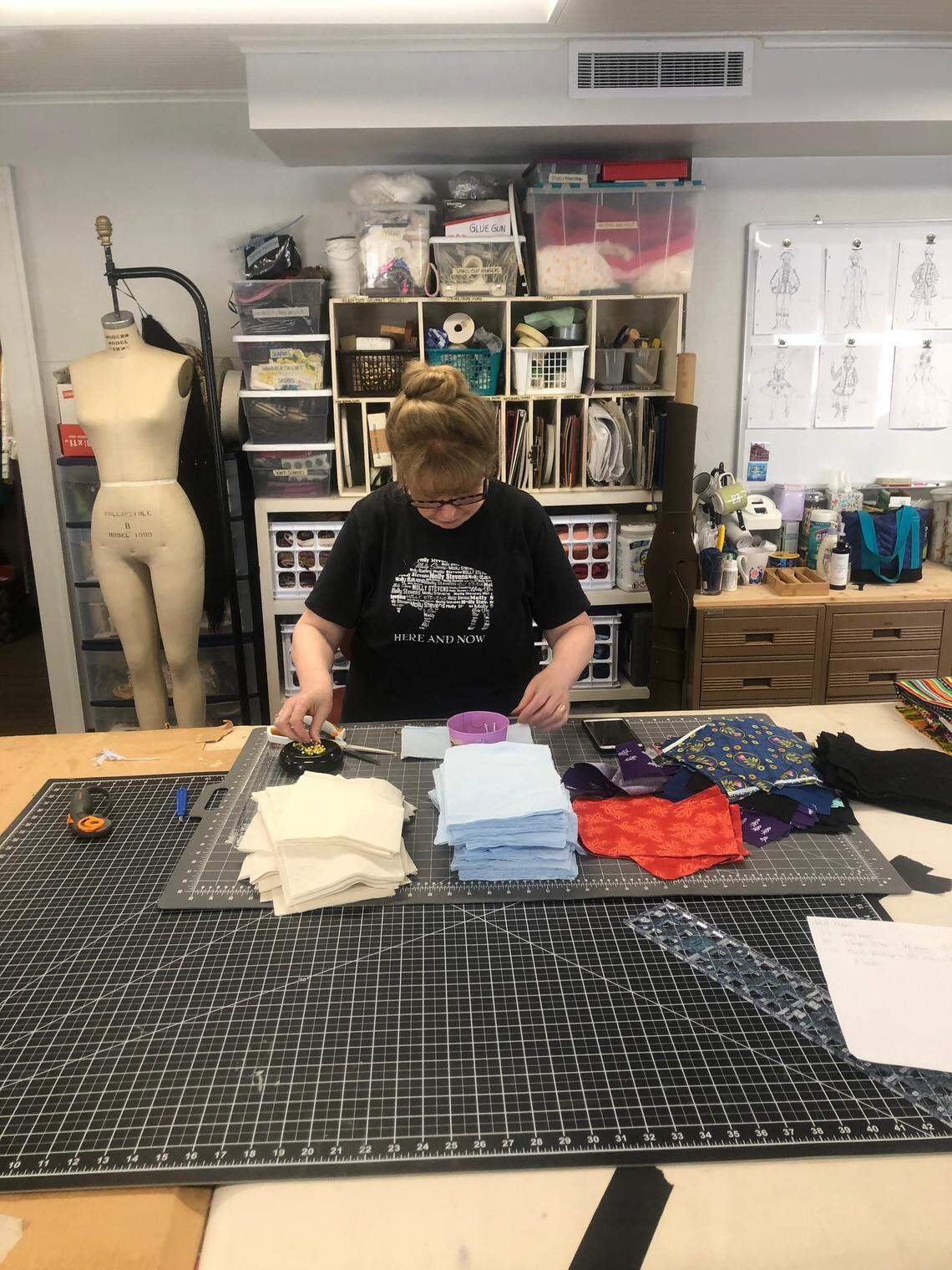 Shelley Kuhen, a member of the Sewing for Middle Georgia Facebook group, sews together a mask to donate to Middle Georgia hospitals.