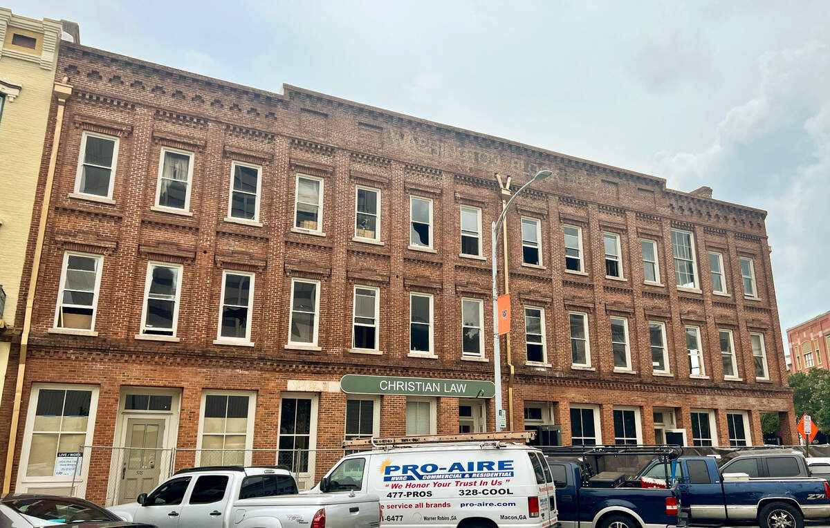 The historic Washington Block building at the corner of Mulberry and Second Streets in downtown Macon is under restoration by the new owner and developer.