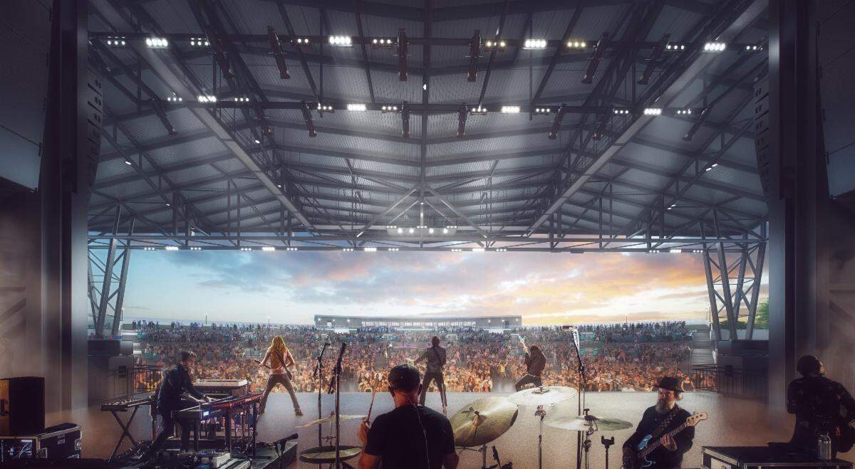 Artist rendering of the stage of the planned amphitheater at the Macon Mall.