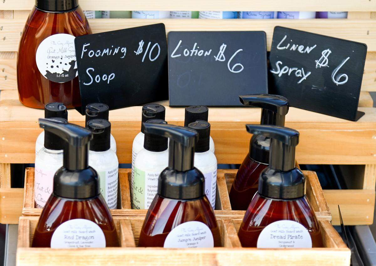 Foaming soap, lotion and line spray available Thursday at The Sassy Alpaca booth at the International City Farmer’s Market in Warner Robins. The Sassy Alpaca will soon have a storefront open in Macon.
