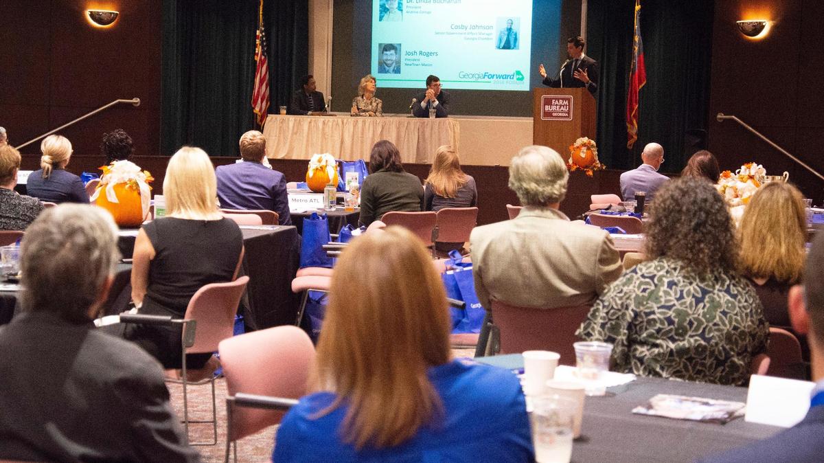 A panel with Cosby Johnson, the senior government affairs manager for the Georgia Chamber of Commerce, Linda Buchanan, president of Andrew College, and Josh Rogers, president of NewTown Macon, was held Wednesday at GeorgiaForward’s 2018 Forum which focused on engaging young leaders.