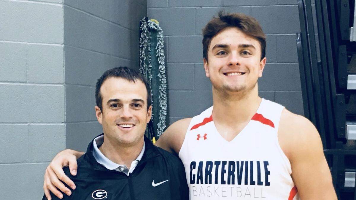 Luke Ford poses for a photo with Georgia tight ends coach Shane Beamer.
