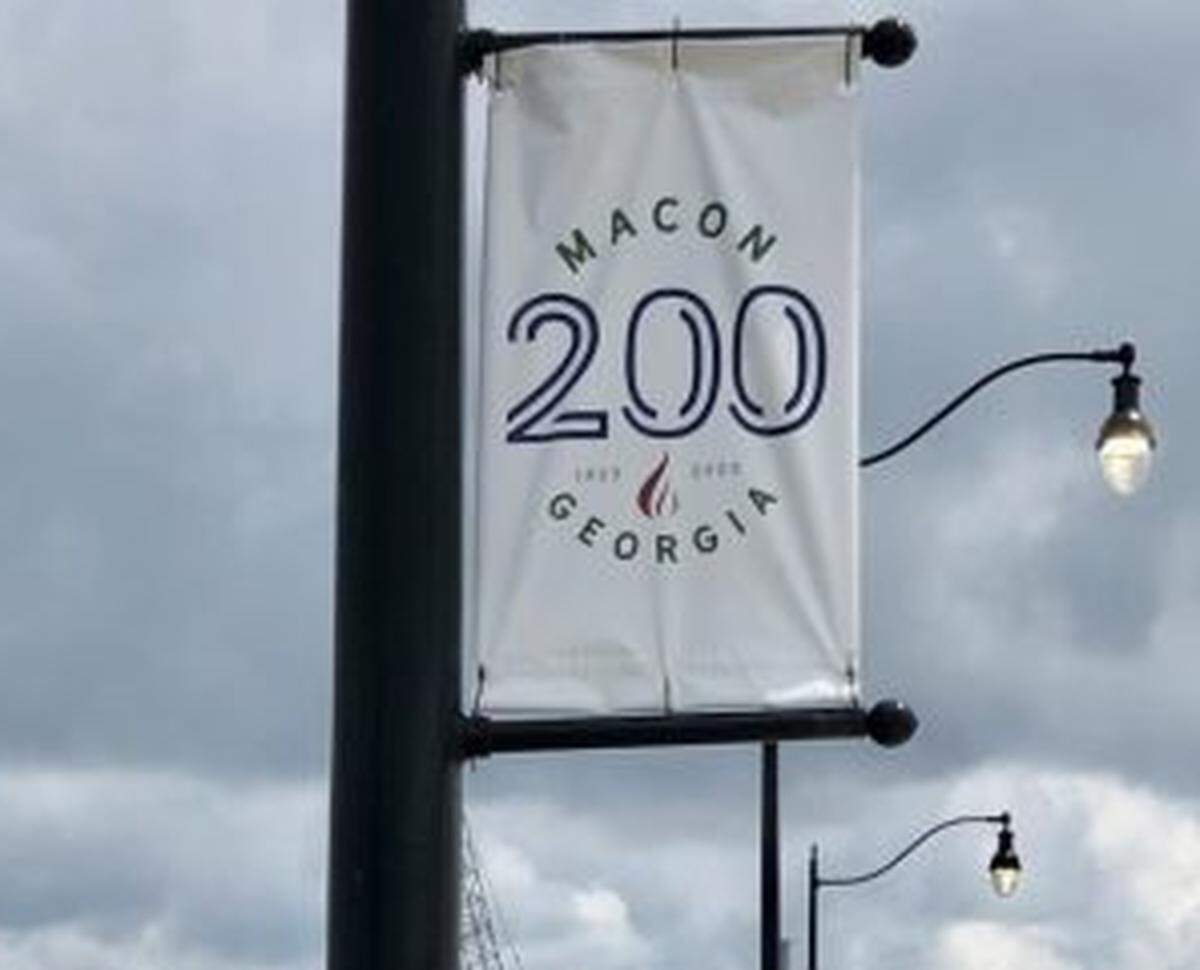 New Macon 200 Bicentennial banners are up on the Otis Redding Bridge to commemorate the city’s history since its founding in 1823.