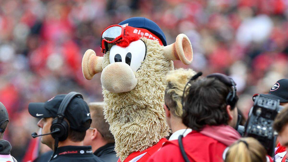 Atlanta Braves mascot Blooper at a Georgia Bulldogs game last year. Blooper will visit Macon Saturday for Mercer’s men’s and women’s basketball games.
