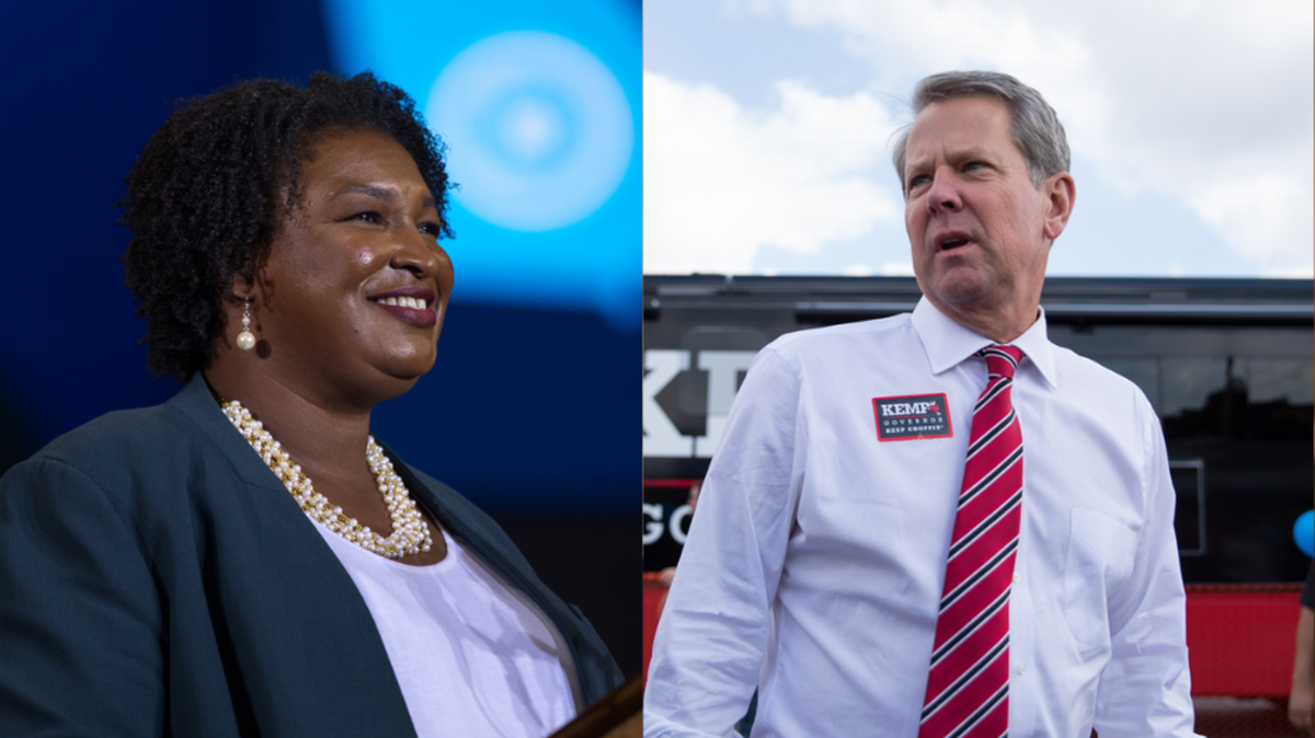 Georgia gubernatorial candidates Stacey Abrams and Brian Kemp in a composite photo. Both candidates hit the campaign trail running in the final stretch before Election Day to rally their base in hopes of avoiding a four-week runoff.