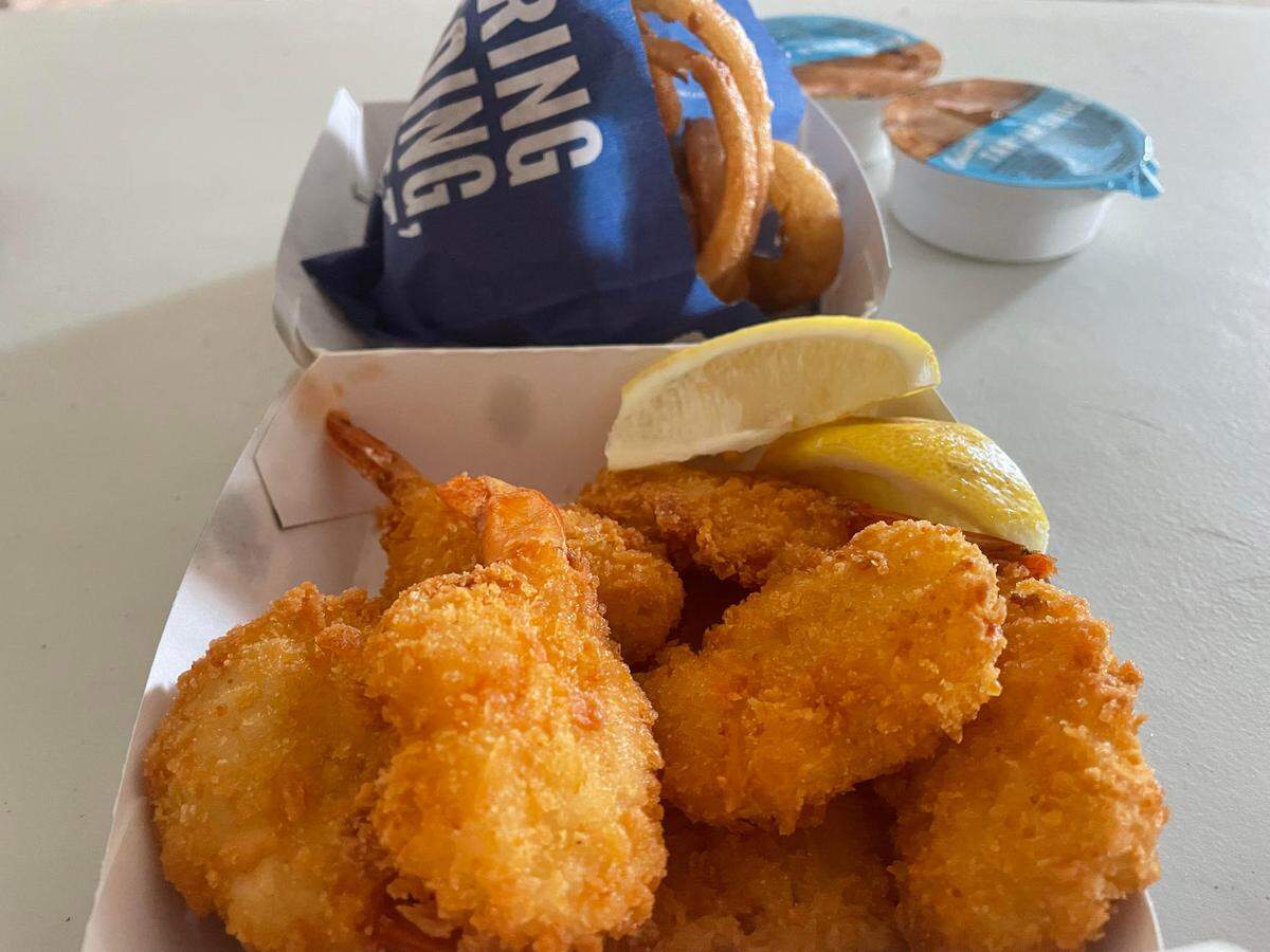 Culver’s is known for its ButterBurgers and frozen custard, but the menu features a host of other choices such as butterfly jumbo shrimp and onion rings. These were purchased via a drive-thru at a new Culver’s in Panama City, Florida.