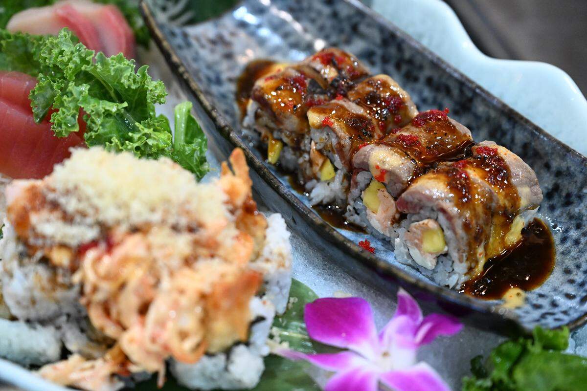 The Crazy Monkey roll and the Volcano roll from Koji Japanese Steak House in Perry.